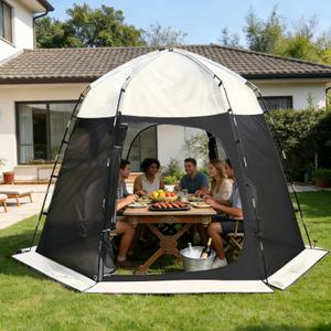 Family Camping Awning, 8.5x8.5 ft mesh Shade Gazebo, Suitable for 6-8 People, Portable and Easy to Set up with Mosquito net, Suitable for Family Gatherings, Outdoor Camping, Backyard Leisure