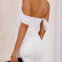 PRETTYGARDEN Cocktail Dresses 2025 Summer Off Shoulder Sexy Bodycon Ruched Mesh Graduation Wedding Guest Mini Short Dress (White, M)