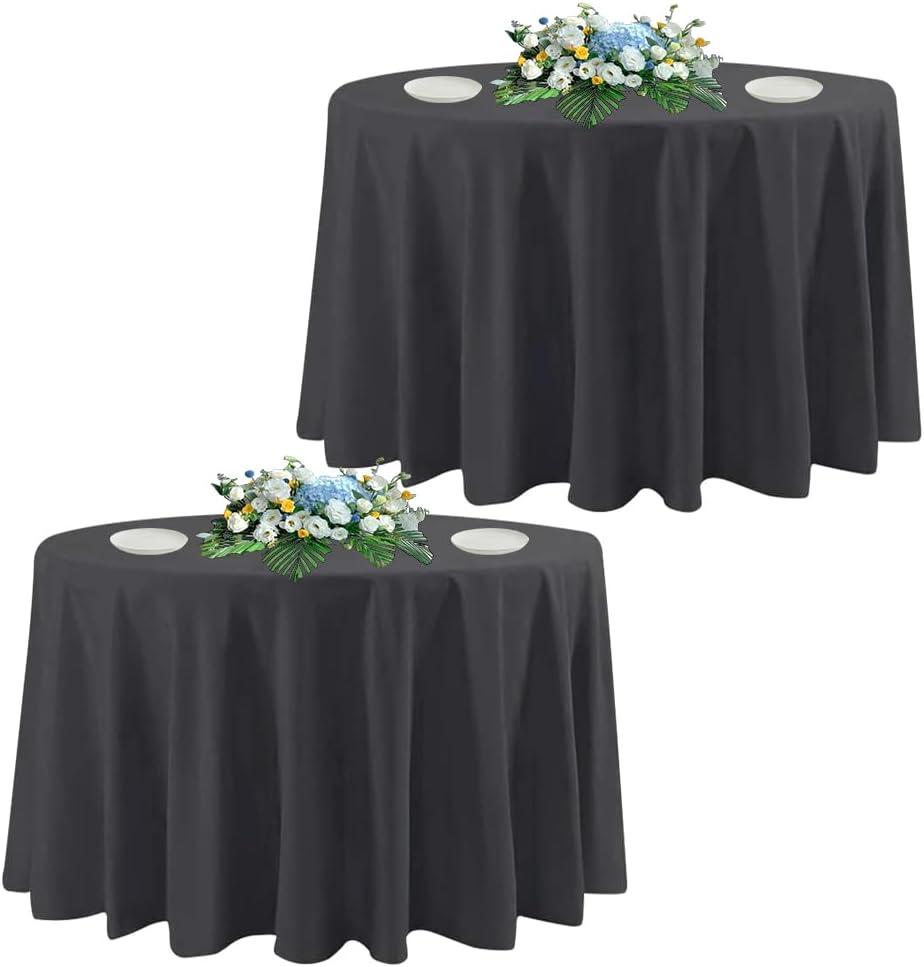 2 Pack Round Tablecloth White 120 Inch, Stain Resistant and Wrinkle Polyester Fabric, Washable Table Cover for Kitchen Dining, Wedding, Buffet Table, Holiday Party
