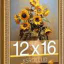 12x16 Picture Frame, HD Real Glass 12x16 Vintage Photo Frame, 12 by 16 Poster Frame with Gold Border Horizontal & Vertical Display for Tabletop or Wall Decor (1 Pack)