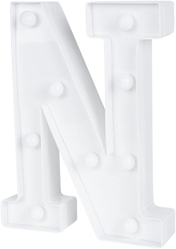 Restaurantware Illumify 6.6 x 1.2 x 8.7 Inch Light Up Letter 1 Durable Marquee LED Light - Letter N Touchproof White Plastic Party Light Keyhole Slot For Parties Weddings Or Special Events