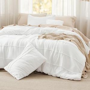 Bedsure White Oversized King Size Comforter Set - 4 Pieces Pinch Pleat Bed Set, Down Alternative Bedding Sets for All Season, 1 Comforter, 2 Pillowcases, 1 Decorative Pillow