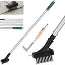 ORIENTOOLS Weed Brush,Long Handle Weed Brush Weed Brush,Patio Remover Tool Whith Stainless Steel Angled Head,Acistles Patio Cleaner Wire Brush 134cm 4-Section Handle