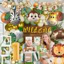 Daidle Wild One Birthday Decorations, 1st Birthday Decorations for Boy or Girl, Photo Banner, Balloon Box, Balloons Garland, High Chair Banner, Jungle Theme Safari Party Backdrop for Boys & Girls