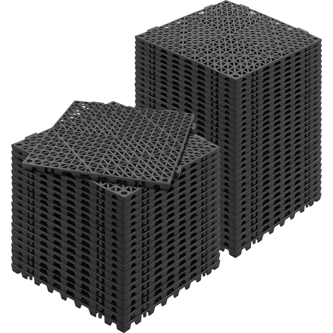 VEVOR Interlocking Tile, Drainage Tiles 12" x 12" Splicing, Soft PVC Interlocking Drainage Floor Tiles, Non-Slip Drainage Holes for Restroom, Bathroom, Kitchen, Pool, Wet Areas (Black, 50PCS)