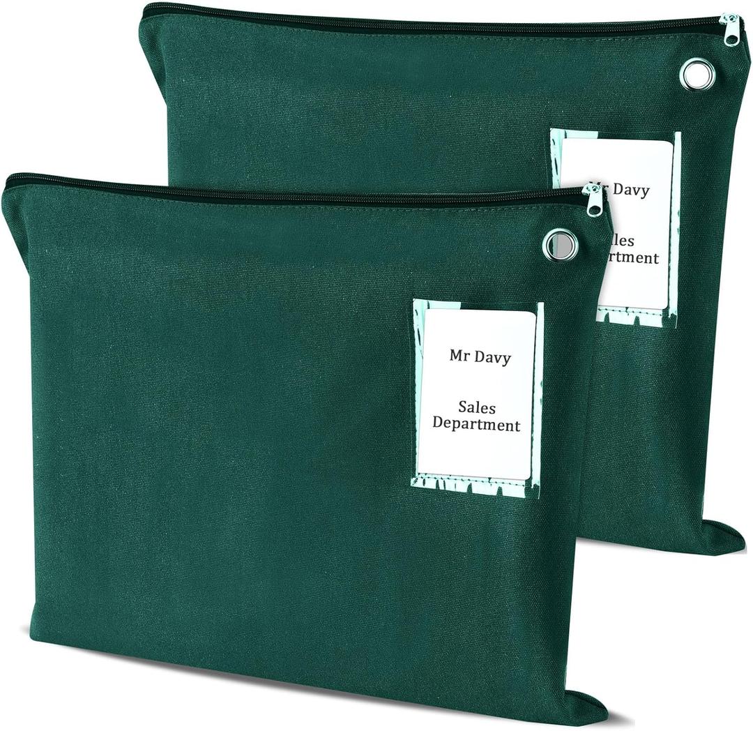 2 Pcs Interoffice Mailer Canvas Transit Sack Zipper Bag 18" x 14" Large Zipper Pouch with Grommet Interoffice Mail Bag (Green)