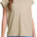 Girls Oversized T Shirts Kids Summer Tops Crewneck Cute Cap Sleeve Tee Trendy Athletic s Teen Shirts Clothes 2025 (Beige)