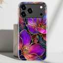for iPhone 17 Pro Case - Wireless Charging Compatible - Dual-Layer Hard Shell + Silicone Cover - Shockproof Protective Phone Case with Stylish Designs for Women - Blooming Purple Flowers