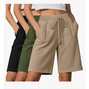 3 Pack Women's Bermuda Shorts Drawstring Casual Lounge Elastic Waist Athletic Yoga Running Shorts with Pockets XL