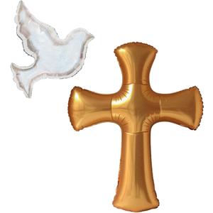 44" Cross & 26" Dove Balloon Set - Gold, White - Religious Occasion - Unisex Kids - 3 Pieces