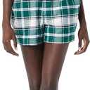 Amazon Essentials Women's Lightweight Woven Flannel Pajama Set with Shorts (Medium, Dark Green White Plaid)