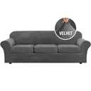 H.VERSAILTEX Velvet 2 Piece High Stretch Sofa Slipcover Cover Furniture Protector Form Fit Luxury Thick Velvet Extra Large Cover Couch Width Up to 97 Inch (XL Sofa, Gray)