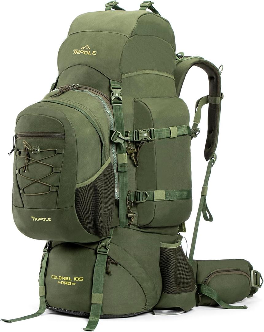 Colonel Pro Metal Frame Rucksack Front Opening Detachable Bag Rain Cover 3 Year (105 Litres, Army Green)