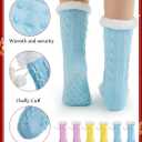 ramede Womens Fuzzy Slipper Socks with Gripper Winter Pastel Cozy Non Slip Winter Lined Warm Thick Soft Socks Gift (Yellow Purple Blue)