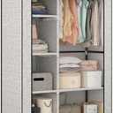 Calmootey Portable Closet Organizers, Clothing Storage, Wardrobe with 6 Shelves and Hanging Rod, Non-Woven Fabric Cover with 4 Side Pockets, Ash Grey
