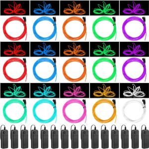 Hortsun 15 Pack 13ft Neon Light El Wire Portable Cuttable Neon Glowing Battery Powered LED Lights Glow in The Dark with Battery Pack for Halloween Party