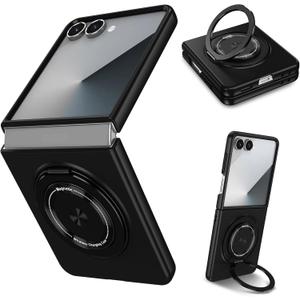 Magnetic Case for Samsung Galaxy Z Flip 7, [Compatible with MagSafe] Military Grade Shockproof Slim fit Samsung Z Flip 7 Phone Case with Magnetic Ring Kickstand, Black