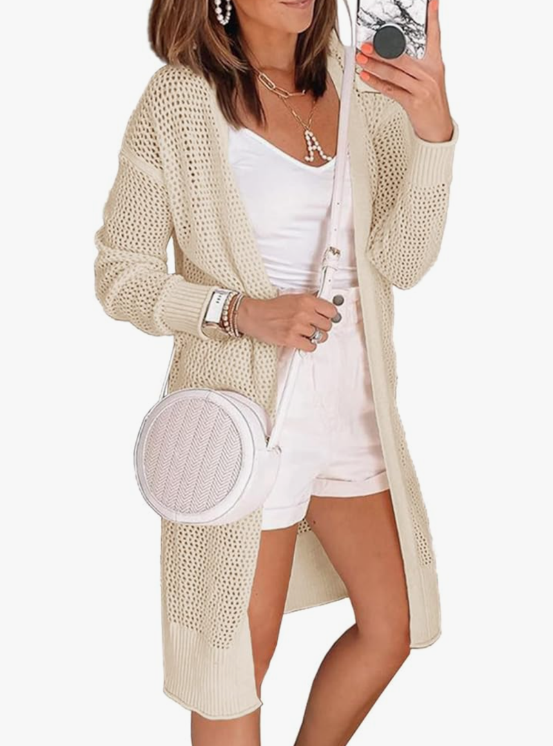 Misassy Womens Open Front Knit Sheer Cardigans Summer Boho Lightweight Long Sleeve Kimono Long Sweater, Size Large