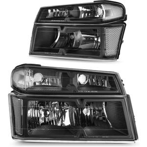 AUTOSAVER88 Headlight Assembly Compatible with 2004-2012 Chevy Colorado/ 04-12 GMC Canyon / 2006-2008 Isuzu i-Series Black Housing with Clear Reflector + Bumper Lights