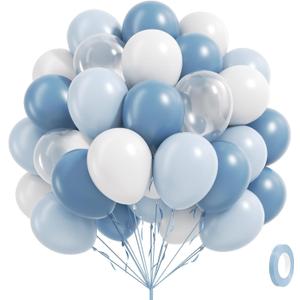 60pcs Dusty Blue Balloons 12inch, Blue and White Balloons with Clear Balloon for Gender Reveal Bridal Baby Shower Birthday Party Decorations