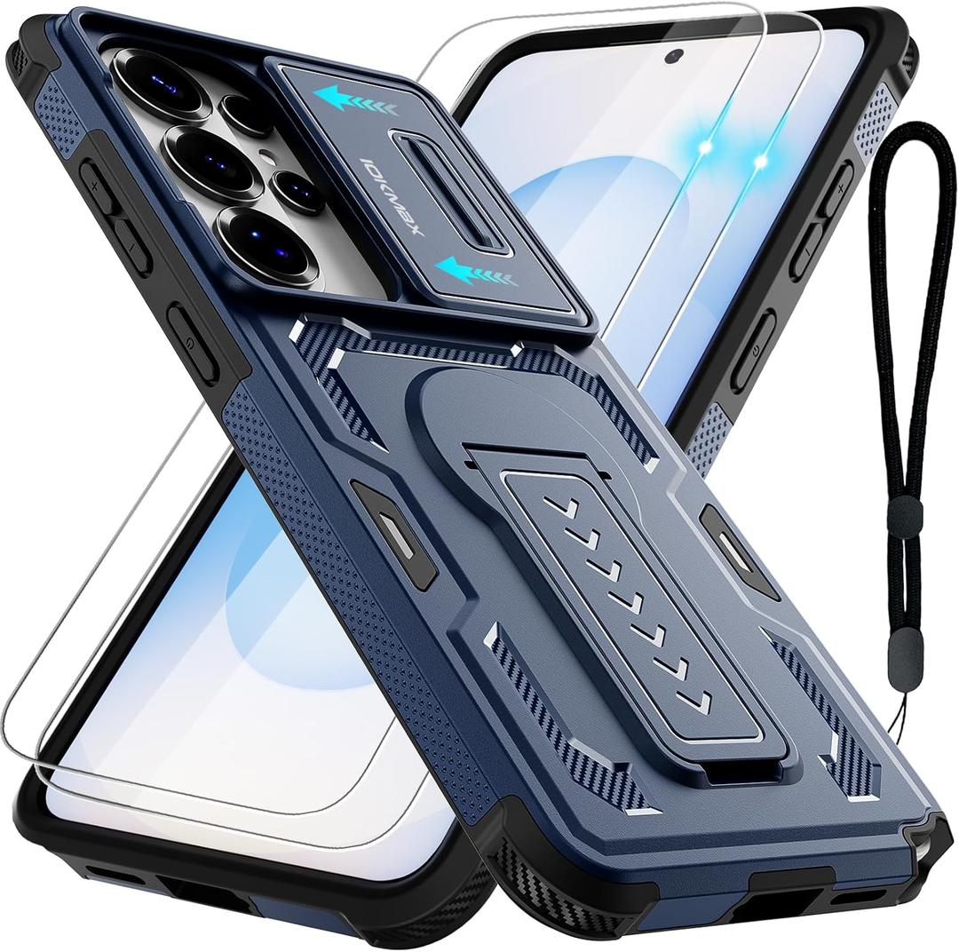 Case for Samsung Galaxy S26 Ultra Case with 2*Screen Protector, Slide Camera Cover, Kickstand, Lanyard Strap, Dual Layer Non-Slip Case, Blue