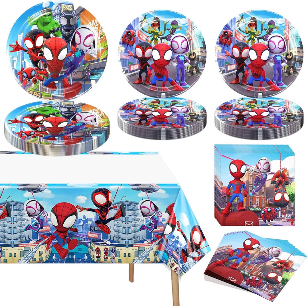 61 PCS Friends Tableware Sets, Birthday Party Paper Plates and Napkins Set Includes 40 PCS Plates, 20 PCS Napkins, 1 Tablecloth for Kids Birthday Party Supplies