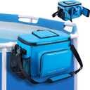 CHANGEMOORE Above Ground Pool Accessories Poolside Storage Basket with Cooler, Heavy Duty Hanging Pool Bag with Top Window, 28L Capacity Fits 30 Cans, Waterproof 500D PVC, Metal Buckles & 6cm Hooks