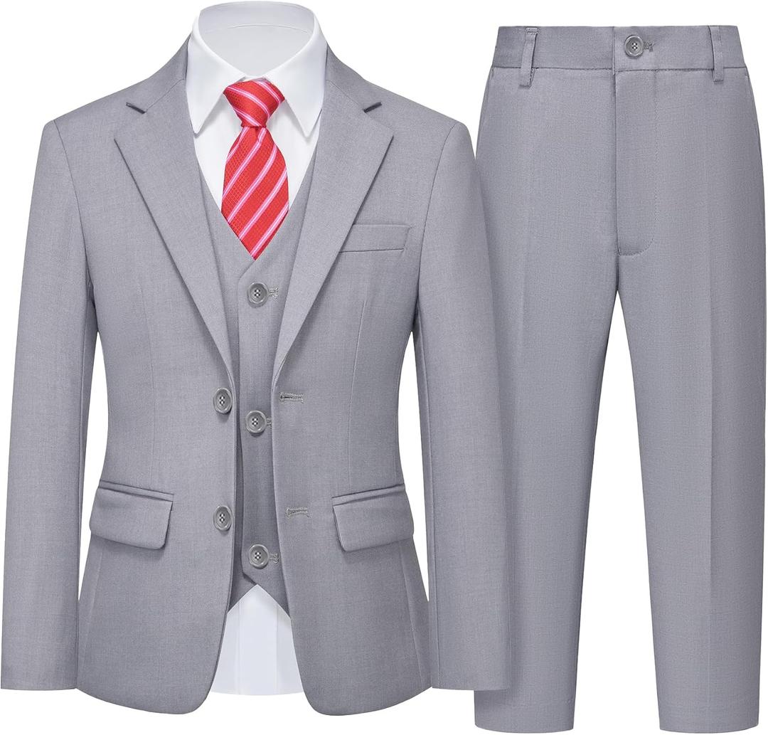 YND Boys Formal Slim Fit, 5-Piece Suits for Kids, Jacket Vest Pants Shirt and Tie for Wedding Prom Light Gray (10yrs)
