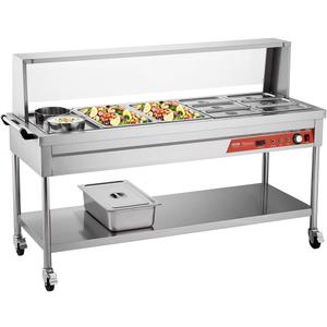 VEVOR Commercial Food Warmer, 8 Pans + 2 Pots Electric Steam Table, 1800W Professional Buffet Catering Food Warmer with Shield Undershelf Wheels, Stainless Steel Server for Party Restaurant