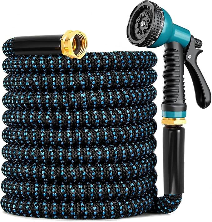Expandable Garden Hose 150ft with 10 Function Nozzle, 2025 New No Kink Flexible Water Hose 150 ft, Lightweight, Leak-proof, 3/4" Solid Metal Fittings, 3750D Outer Fabric, Sturdy Retractable Latex Core