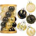25pcs Christmas Tree Balls, 2.36" Christmas Ornament Decorations Shatterproof Ornaments Black and Gold Color Painted Christmas Baubles Decorations for Party Wedding Christmas Decor