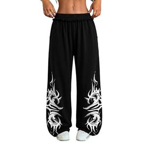ZAFUL Womens Wide Leg Sweatpants Y2K Gothic Graffiti High Waisted Lounge Pants Athletic Joggers Pants with Pockets 1-Black M