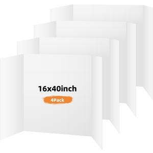 4 Pack Trifold Poster Board, 16x40 Inches White Presentation Board, Portable Display Board for Science Fair, School DIY Project and Business Exhibitions