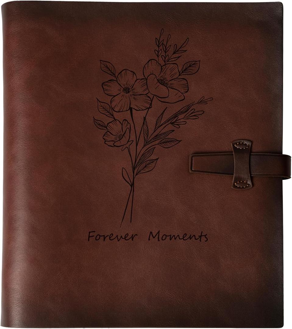 Photo Album 4x6 200 Photos, Genuine Leather Photo Albums with Writing Space with 30 Writing Paper, Travel Family Wedding Kids Graduation Ultrasound Baby Picture Album Scrapbook Photo AlbumFlower
