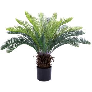 Bellacat 2ft Artificial Cycad Tree UV Resistant with Lifelike Bark & Realistic Leaves, 24in Super Full Faux Sago Palm Tree, for Porch Patio Front Door Home Office Decor