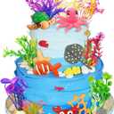 16 PCS Sea Ocean Cake Toppers Under the Sea Ocean Animals Birthday Cake Decorations for Sea Ocean Theme Baby Shower Birthday Party Supplies (Ocean)