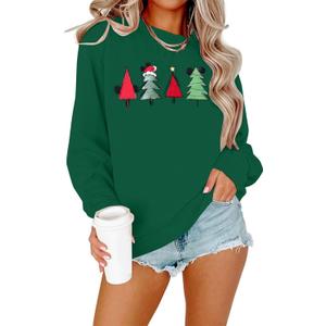 JINTING Christmas Sweatshirt for Women Christmas Tree Pullover Xmas Holiday Crewneck Sweatshirts Long Sleeve Top Green Medium (Green, M)