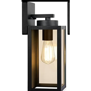 Outdoor Wall Light Fixtures, Exterior Waterproof Lanterns, Porch Sconces Wall Mounted Lighting with E26 Sockets & Glass Shades, Modern Matte Black Wall Lamps for Patio Front Door Entryway,