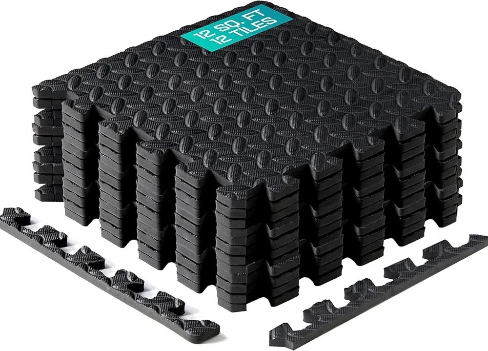 Yes4All 12, 16, 36 SQ. FT Puzzle/Interlocking Exercise Mat Tiles for Home Gym, Exercise EVA Foam Floor Padding with Border for Workout Equipment 22PCS