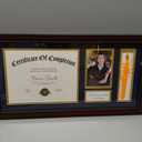 4 x 11x22 Diploma Frame with Tassel Holder, Graduate Frame for 8.5x11 Certificate Document and 4x6 Photo, Linen Texture Blue over Gold Double Mats, HD Real Glass, Mahogany with Gold Beads Embossing