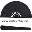 2 x 2 Pack Large Folding Hand Fan, Nylon-Cloth Vintage Retro Fabric Fans, Chinese Kung Fu Tai Chi Hand Fan for Men/Women, Festival, Dance, Gift, Performance, Decorations (Black)
