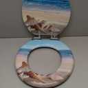 Angol Shiold Round Toilet Seat Molded Wood Toilet Seat with Quietly Close and Quick Release Hinges, Easy to Install also Easy to Clean (Round, Beach) (Round-16.5)