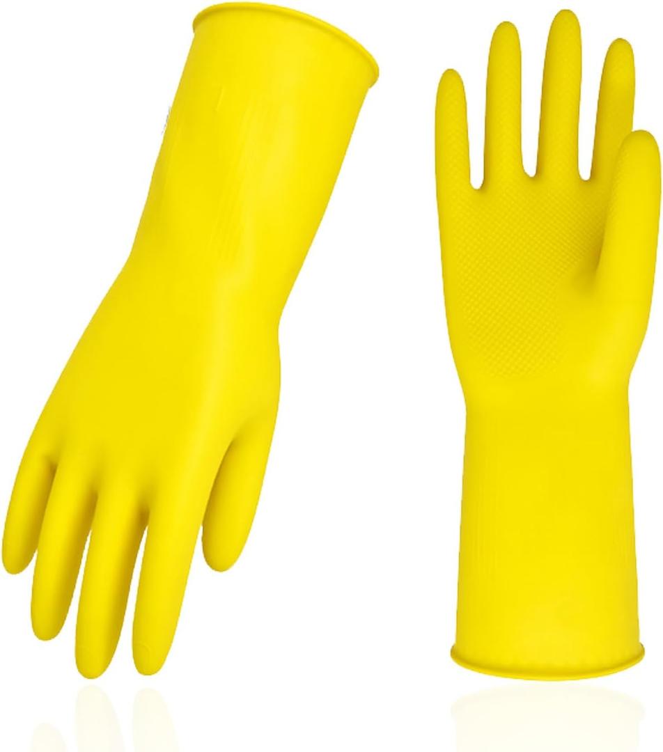 Vgo 1-Pair Reusable Household Gloves, Rubber Dishwashing gloves, Extra Thickness, Long Sleeves, Kitchen Cleaning, Working, Painting, Gardening, Pet Care (Size M, Yellow, HH4601)