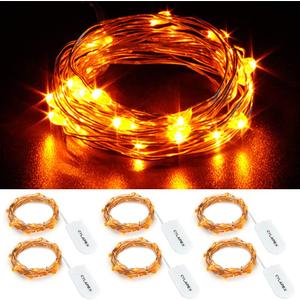 CYLAPEX 6 Pack Orange Fairy Lights String Battery Operated Fairy Lights Firefly Lights LED Starry String Lights 3.3ft 20 LEDs Silvery Copper Wire for Hallowen Christmas Decor Costume Wedding Party