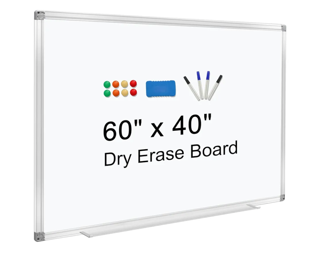 H-Qprobd Dry Erase Board for Wall 60"x40" Aluminum Presentation Magnetic Whiteboard with Long Pen Tray, Wall-Mounted White Board for School, Office and Home