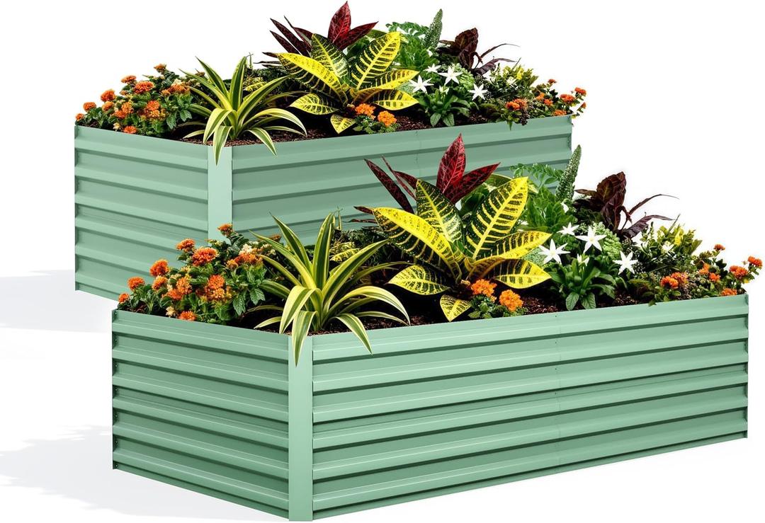 Garvee 2PCS 8x4x2ft Galvanized Raised Garden Bed Outdoor,Rust-Resistant Raised Garden Beds for Gardening, Easy Assembly Outdoor Garden Box & Planters