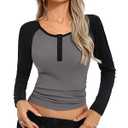 Kate Kasin Womens Long Sleeve Shirts, Slim Fit Stretchy Color Block Tops, Fall Clothes for Teens Girls Trendy L 
