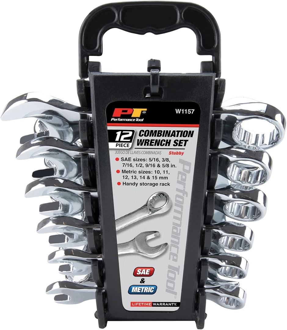 Performance Tool W1157 Performance Tool 12-Piece Stubby SAE and MET Wrench Set