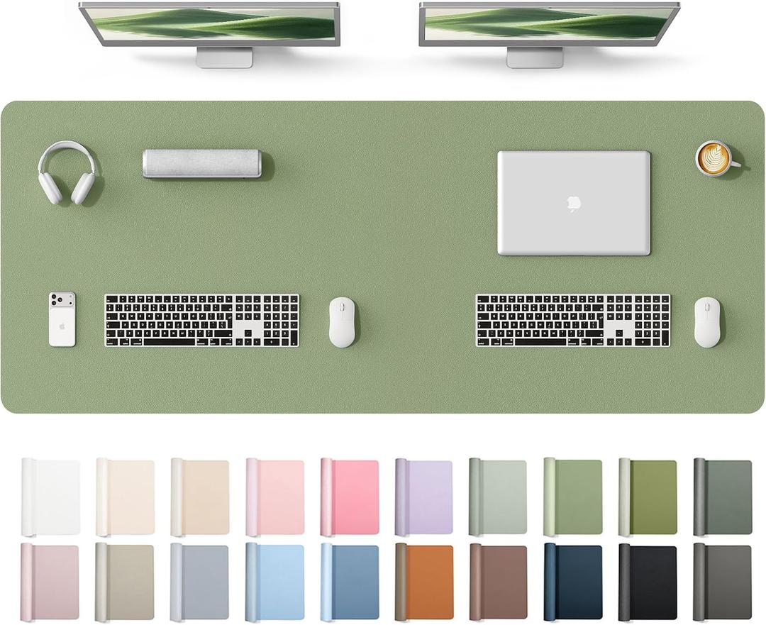 YSAGi Leather Desk Protector, Office Mat, Large Mouse Mat, Non-Slip PU Leather Blotter, Laptop Desk Mat, Waterproof Writing Pad for Office and Home(Bamboo Green, 63" x 24")
