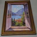 Gold Frame Open Window Wall Art by Henri Matisse Reproduction Canvas Print Patio Doors Italian Mediterranean Landscape Painting Trendy Coastal Travel Poster for Living Room Decor 12x16inch